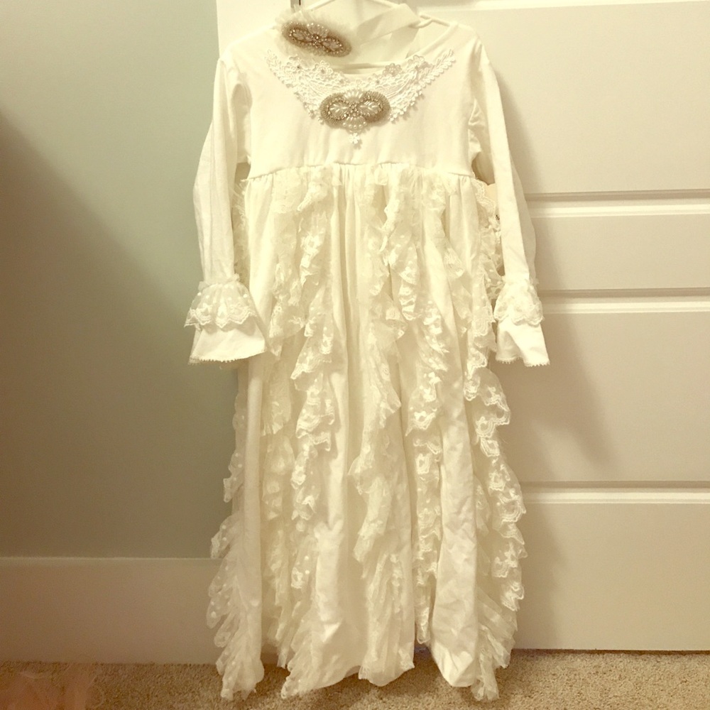 Frilly Frocks Maxi Dress 4T with Headband/Sash